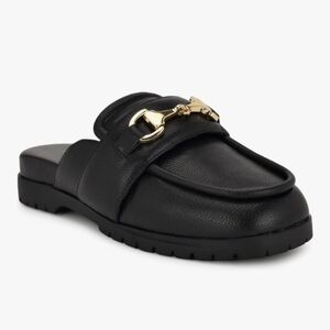 Nine West Women's 5.5 Black Kunne 3 Mule Faux Leather Slip-On Loafers New